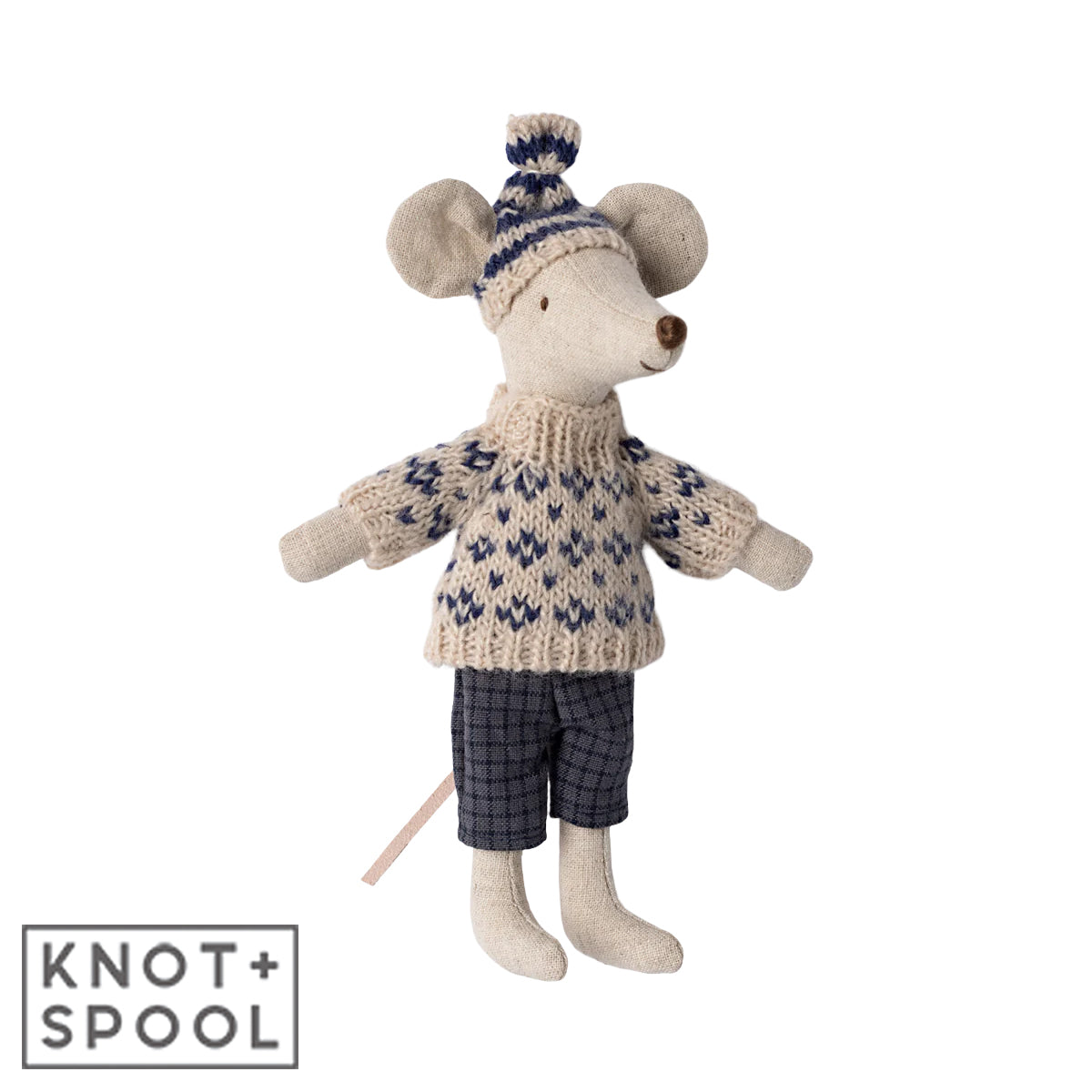 Maileg Blue Winter Dad Mouse with Ski Set