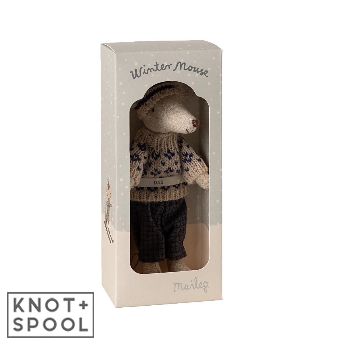 Maileg Blue Winter Dad Mouse with Ski Set