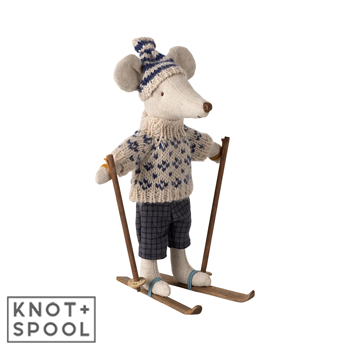 Maileg Blue Winter Dad Mouse with Ski Set