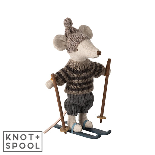 Maileg Grey Winter Big Brother Mouse with Ski Set