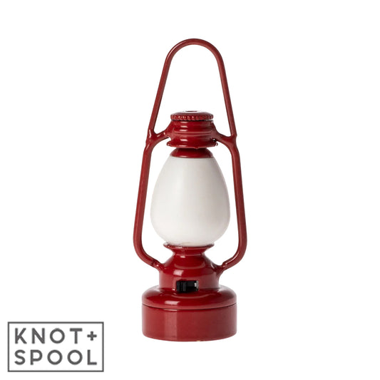 Maileg Red Vintage Mouse Lantern with light off.