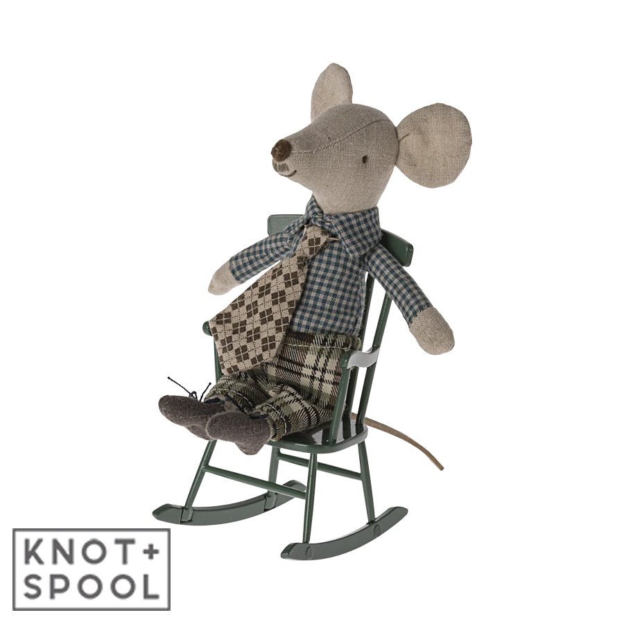 2024 Maileg Mouse Dark Green Rocking Chair - Knot and Spool