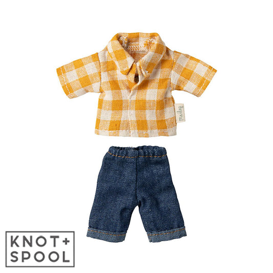 2025 Maileg Dad Mouse Yellow - Checked Shirt & Pants - Knot and Spool