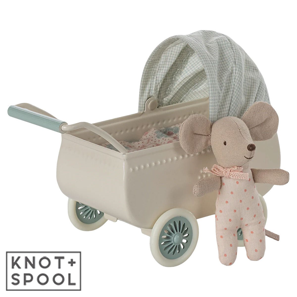 2025 Maileg Mint Pram with Baby Mouse - Knot and Spool