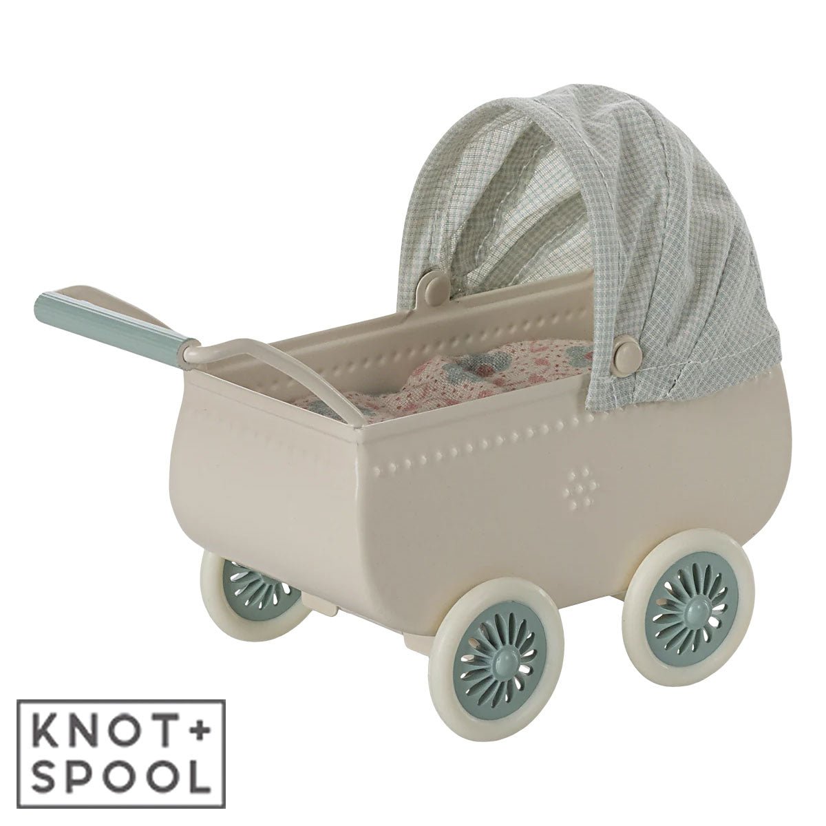 2025 Maileg Mint Pram with Baby Mouse - Knot and Spool