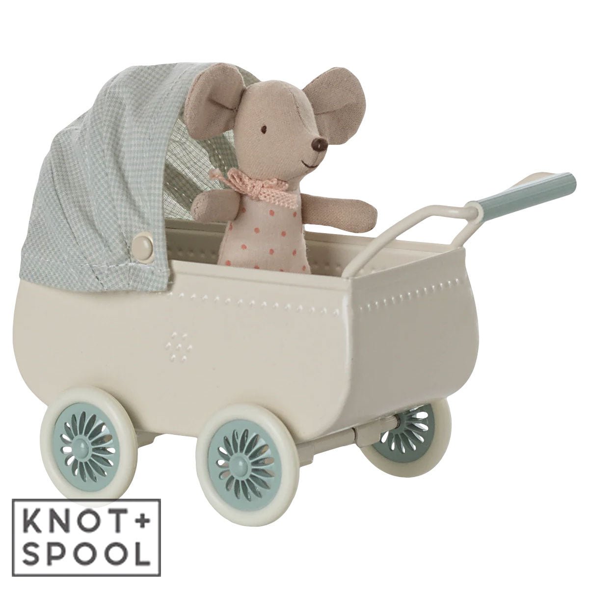 2025 Maileg Mint Pram with Baby Mouse - Knot and Spool