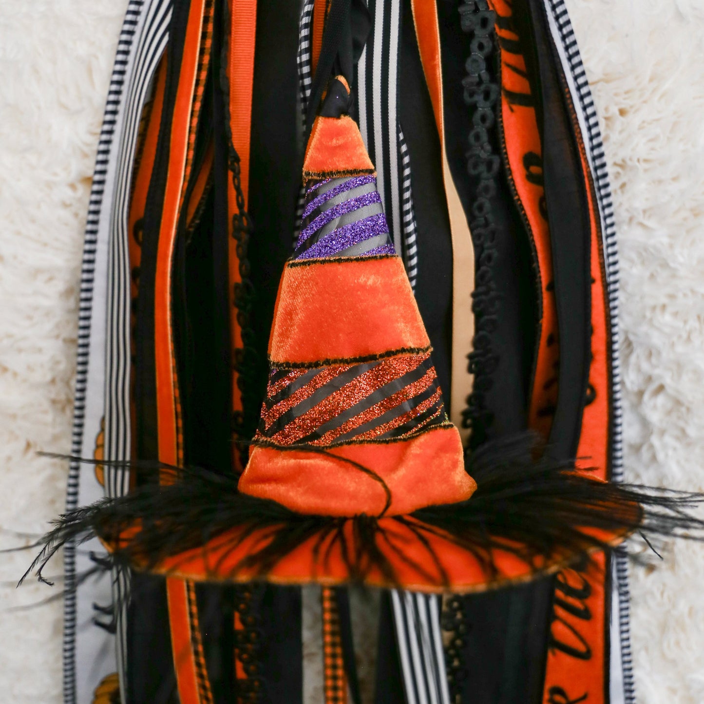 7" Orange Witch Hat with Glitter Stripes