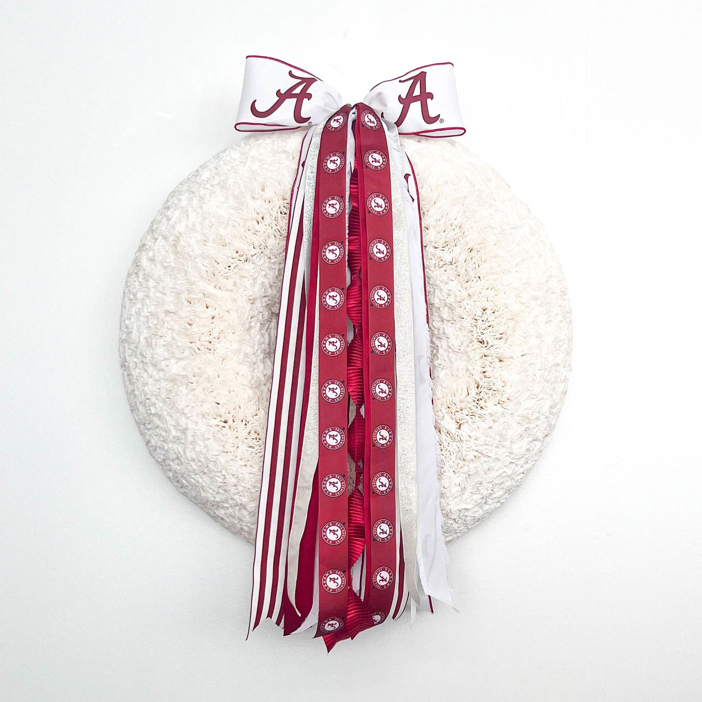 Alabama Crimson Tide RIBBON SET™ with Bow on White Coffee Filter Wreath