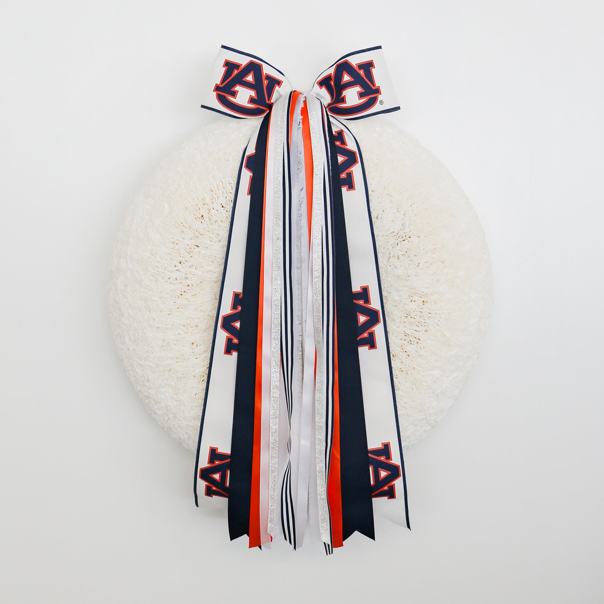 Auburn Tigers Collegiate Ribbon Set with Bow on White Wreath