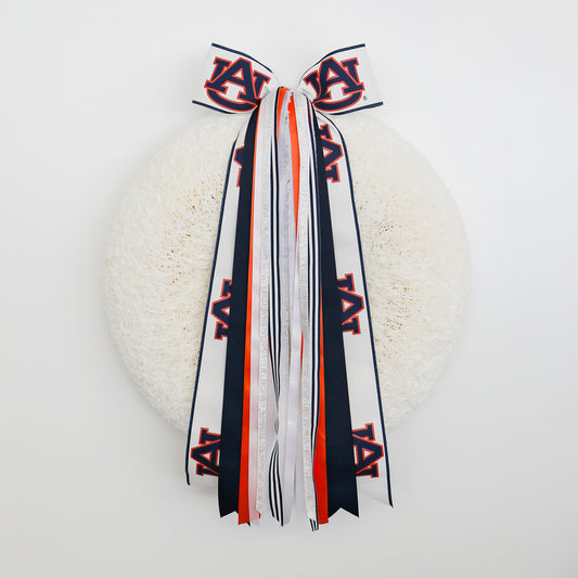 Auburn Tigers Collegiate Ribbon Set with Bow on White Wreath