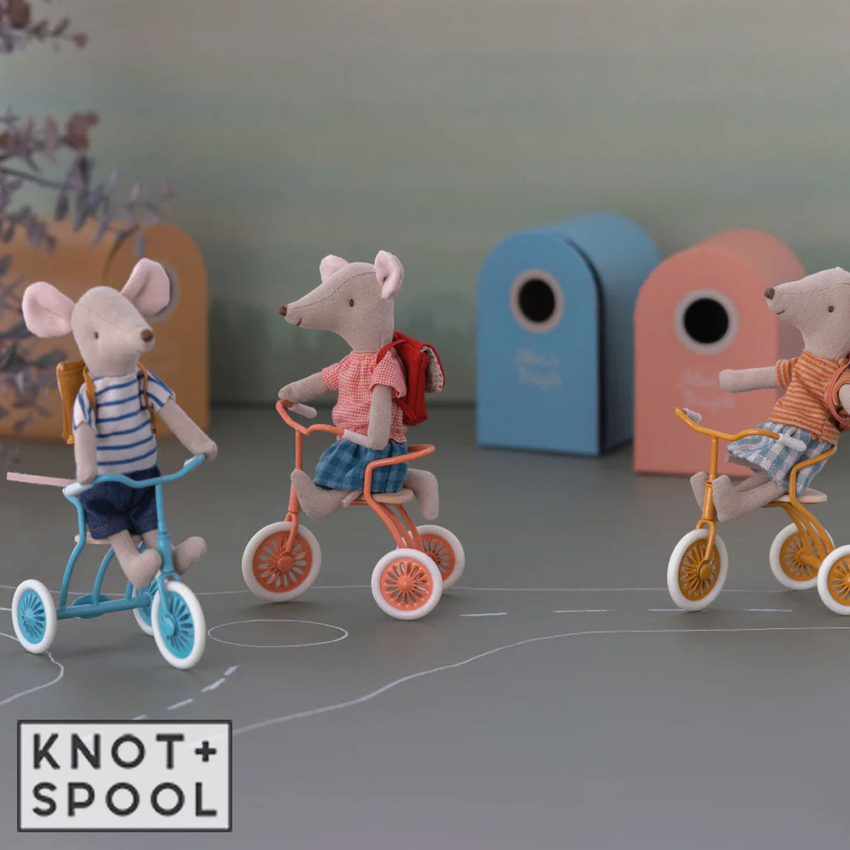 Maileg Big Sister Tricycle Mouse with Her Friends