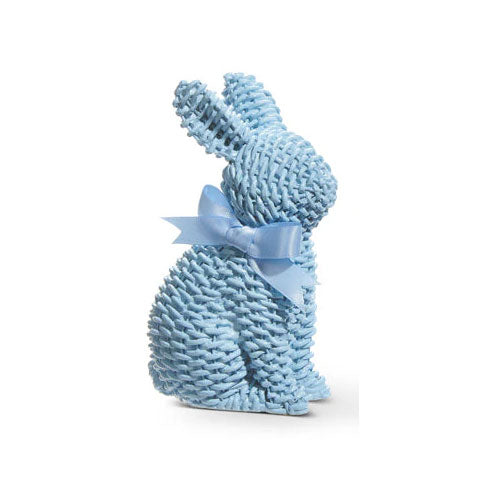 Blue Woven Wicker Bunny with Bow Standing