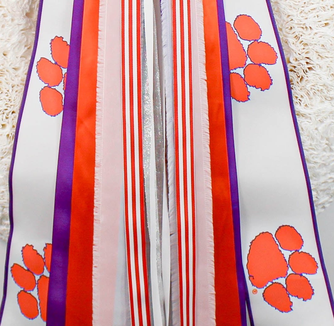 Clemson Tigers Collegiate RIBBON SET with Bow Close Up of Ribbon