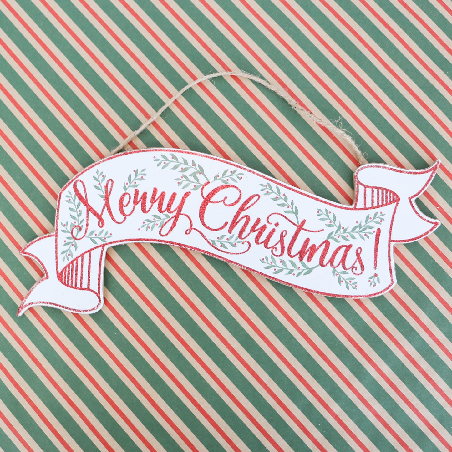 Sage and Red Glitter Christmas Banner 2