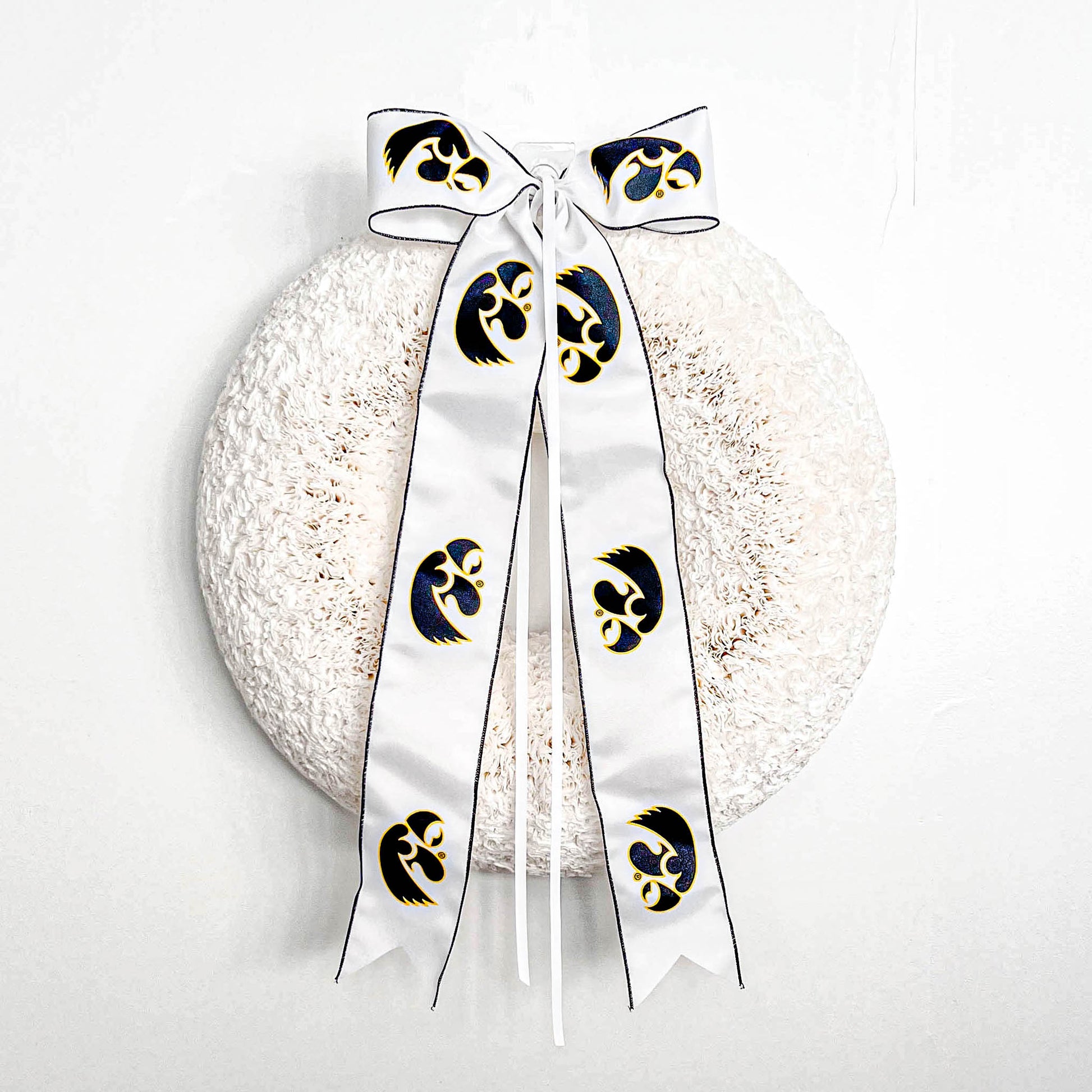 Iowa Hawkeyes Collegiate Bow on a White Coffee Filter Wreath