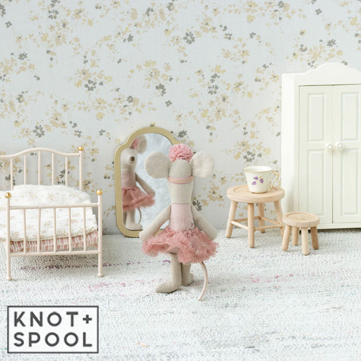 Maileg Little Sister Rose Ballerina Mouse in Bedroom