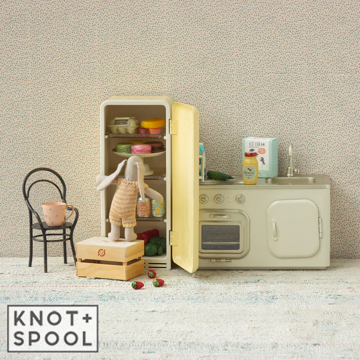 Maileg Miniature Yellow Fridge with Bunny