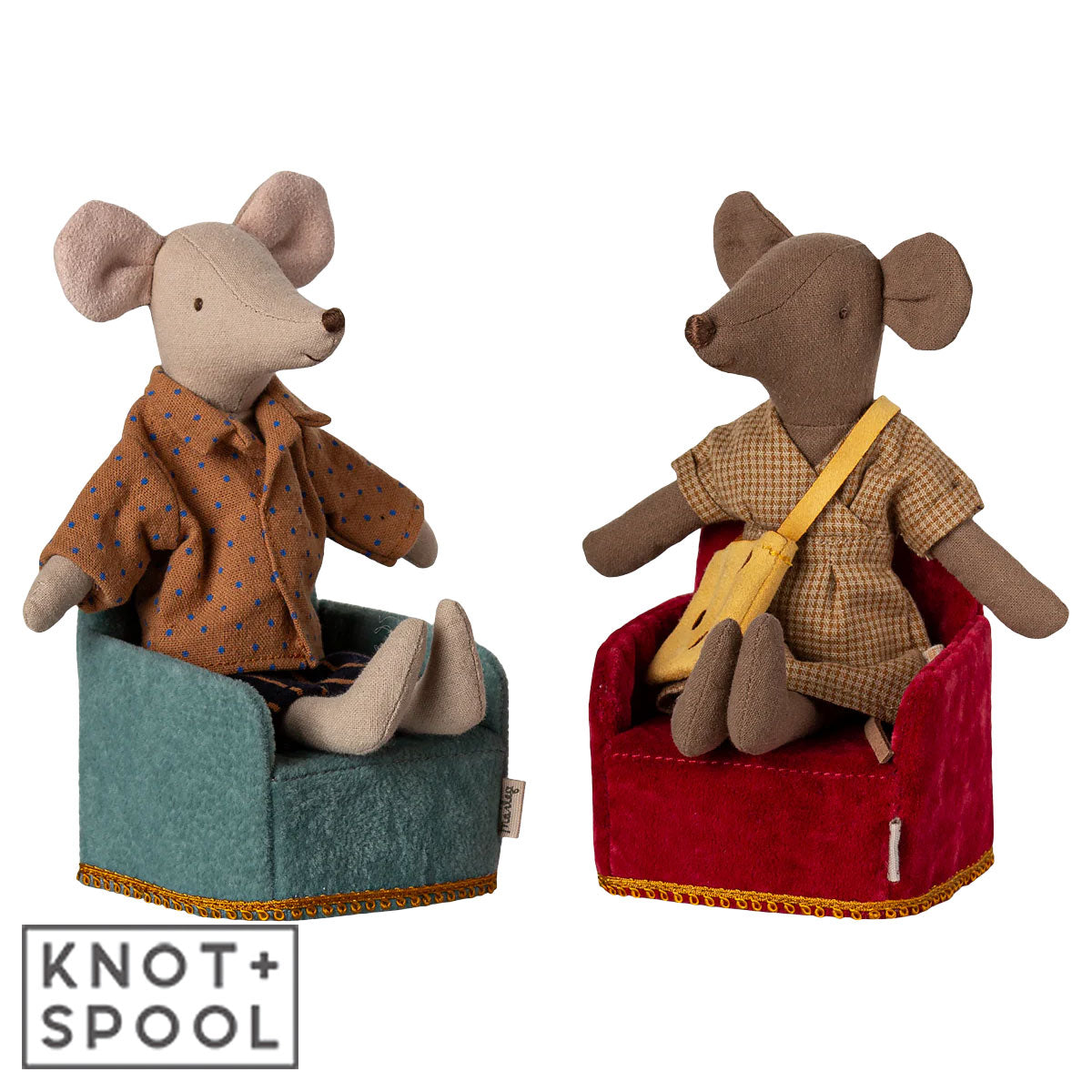 Maileg Mum and Dad Mouse on Maileg Folding Chairs