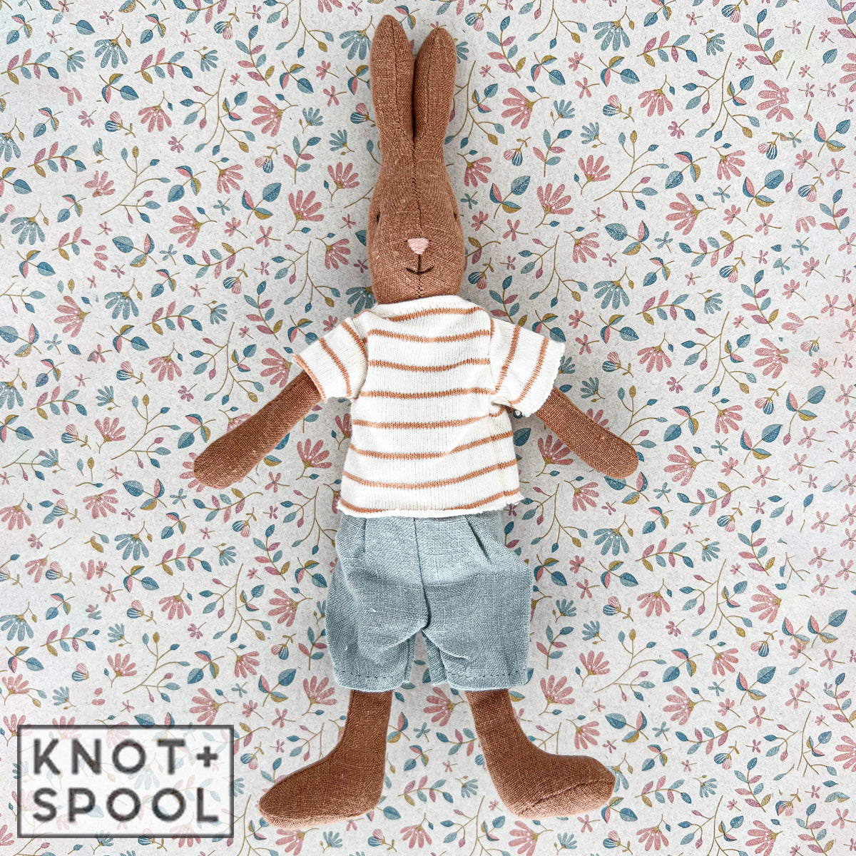 Maileg Chocolate Brown Rabbit with Striped Blouse & Shorts | Size 1