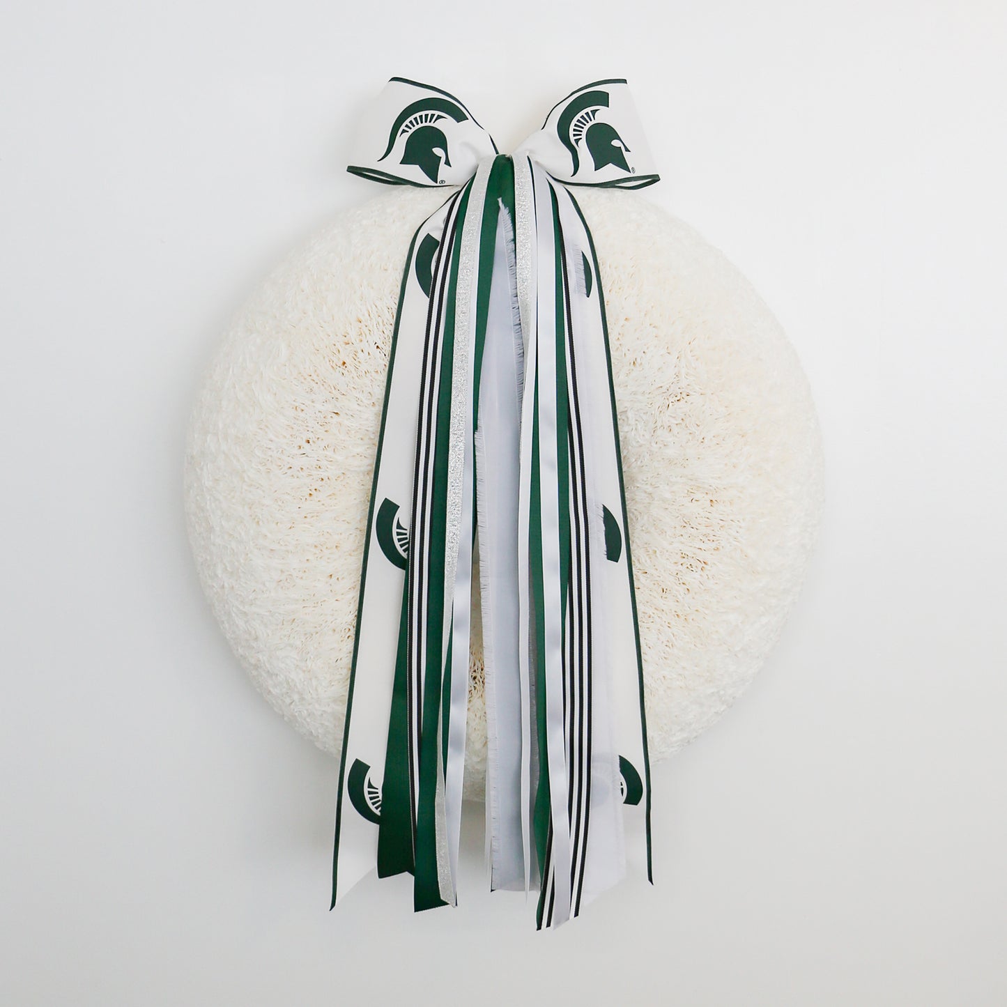 Michigan State Spartans Collegiate Ribbon Set with Bow on White Wreath