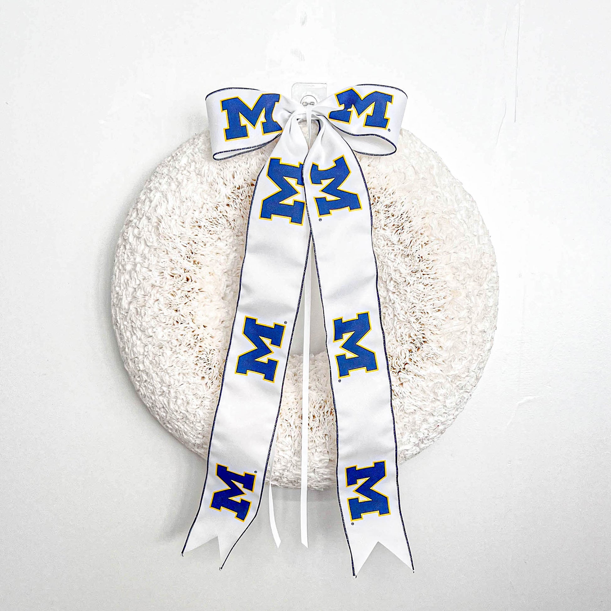 Michigan Wolverines Collegiate Bow on a White Coffee Filter Wreath