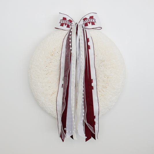 Mississippi State Bulldogs Collegiate Ribbon Set with Bow on White Wreath