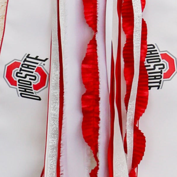 Ohio State Buckeyes Collegiate RIBBON SET™ (without Bow) on Large White Coffee Filter Wreath.