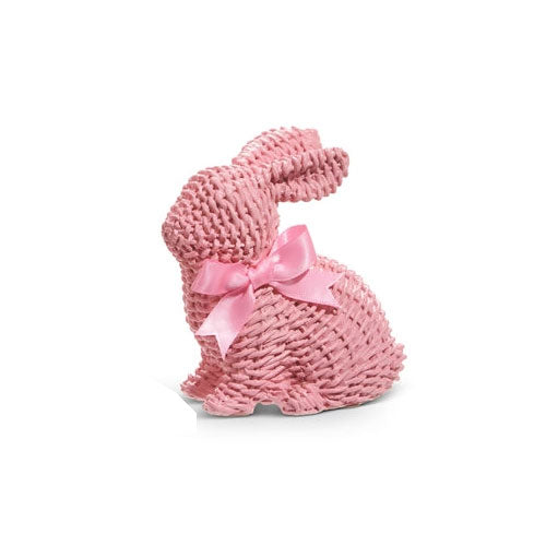 Pink Woven Wicker Bunny with Bow Sitting