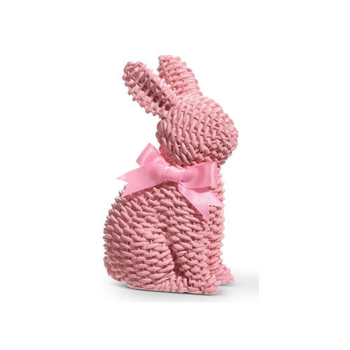 Pink Woven Wicker Bunny with Bow Standing