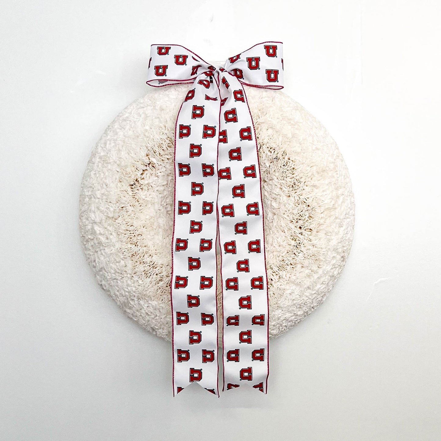 Utah Utes Collegiate Bow on White Coffee Filter Wreath