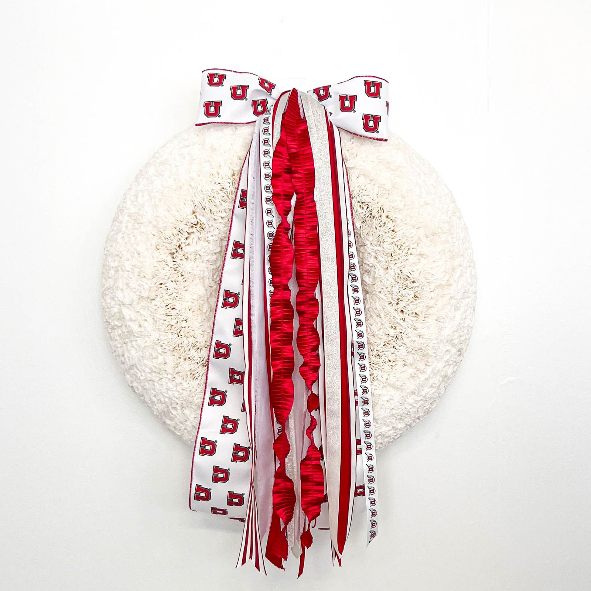 Utah Utes Ribbon Set with Bow on White Coffee Filter Wreath