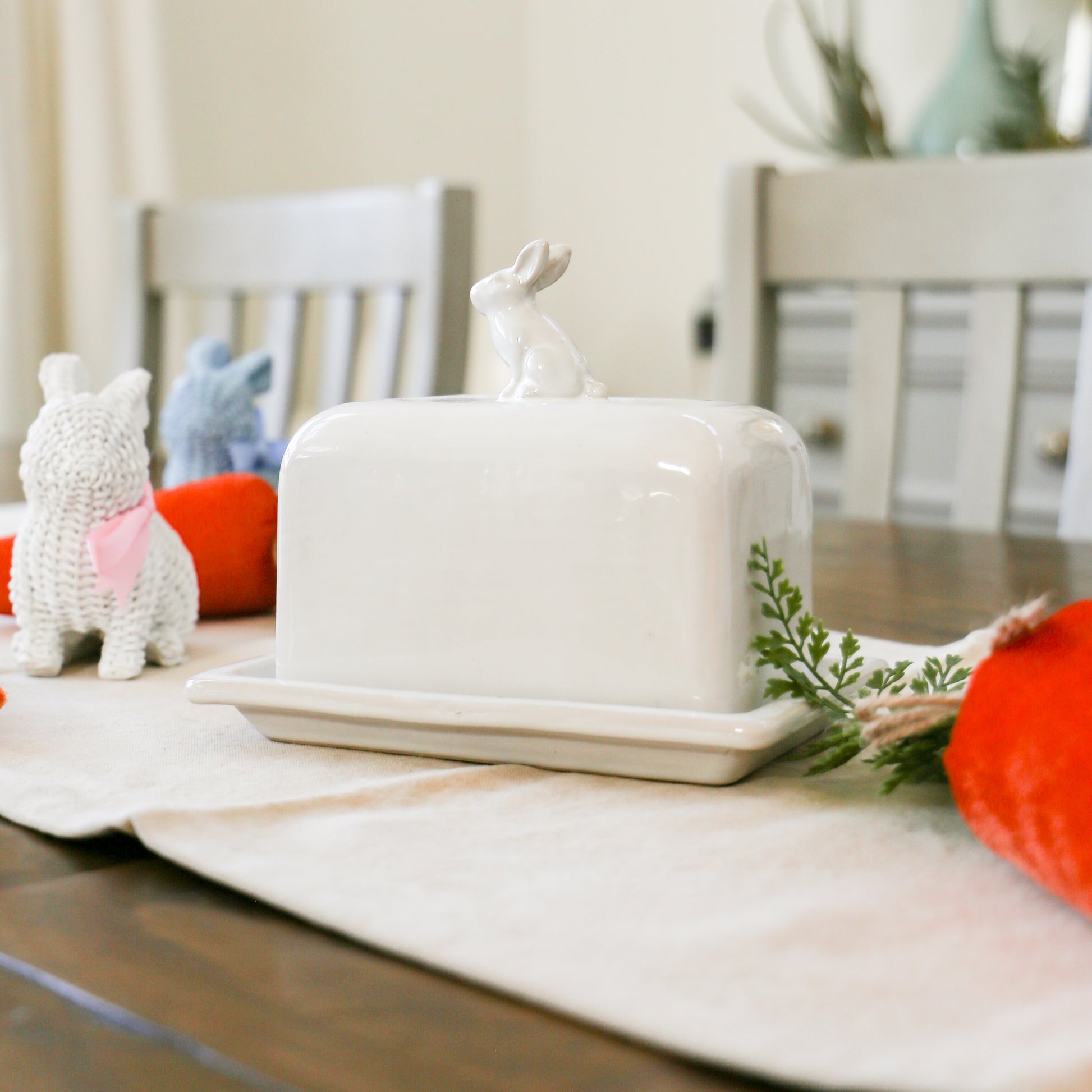 White Bunny Butter Dish