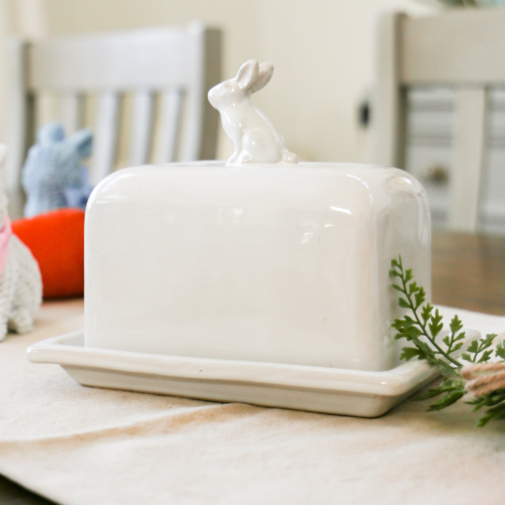 White Bunny Butter Dish