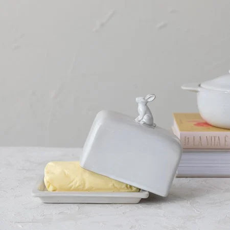 White Bunny Butter Dish