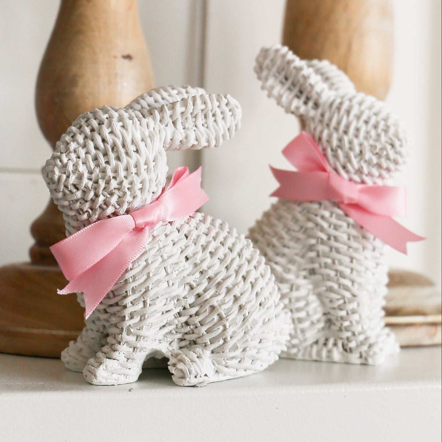 White Woven Wicker Bunnies