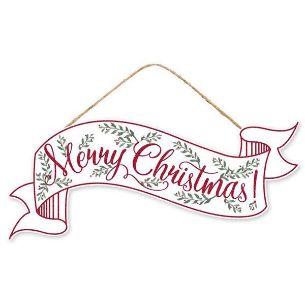 Sage and Red Glitter Christmas Banner - Knot and Spool