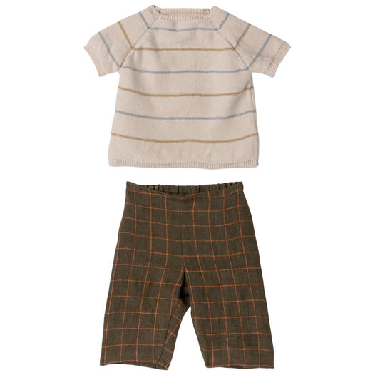 2022 Maileg Brown Pants and Striped Knitted Shirt - Size 5 - Knot and Spool